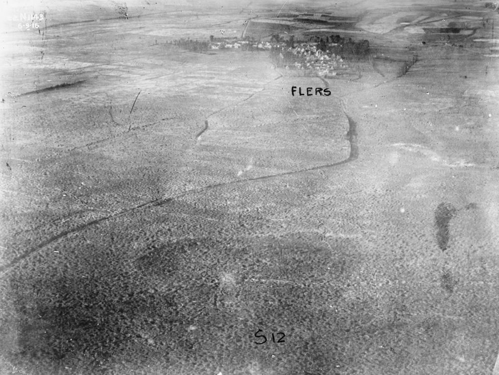 An aerial photograph of Flers. 6 September 1916.